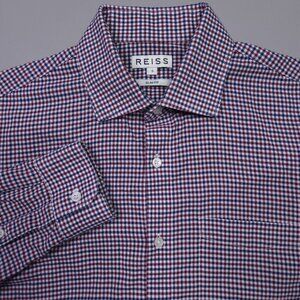 REISS Slim Fit Button Up Multi Color Patterned Button Up Designer Shirt Small